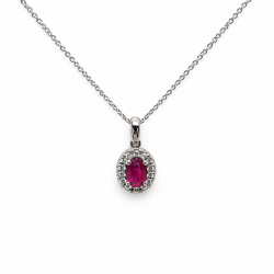 Pre Owned 18ct White Gold Ruby and Diamond Pendant and Chain ZC56